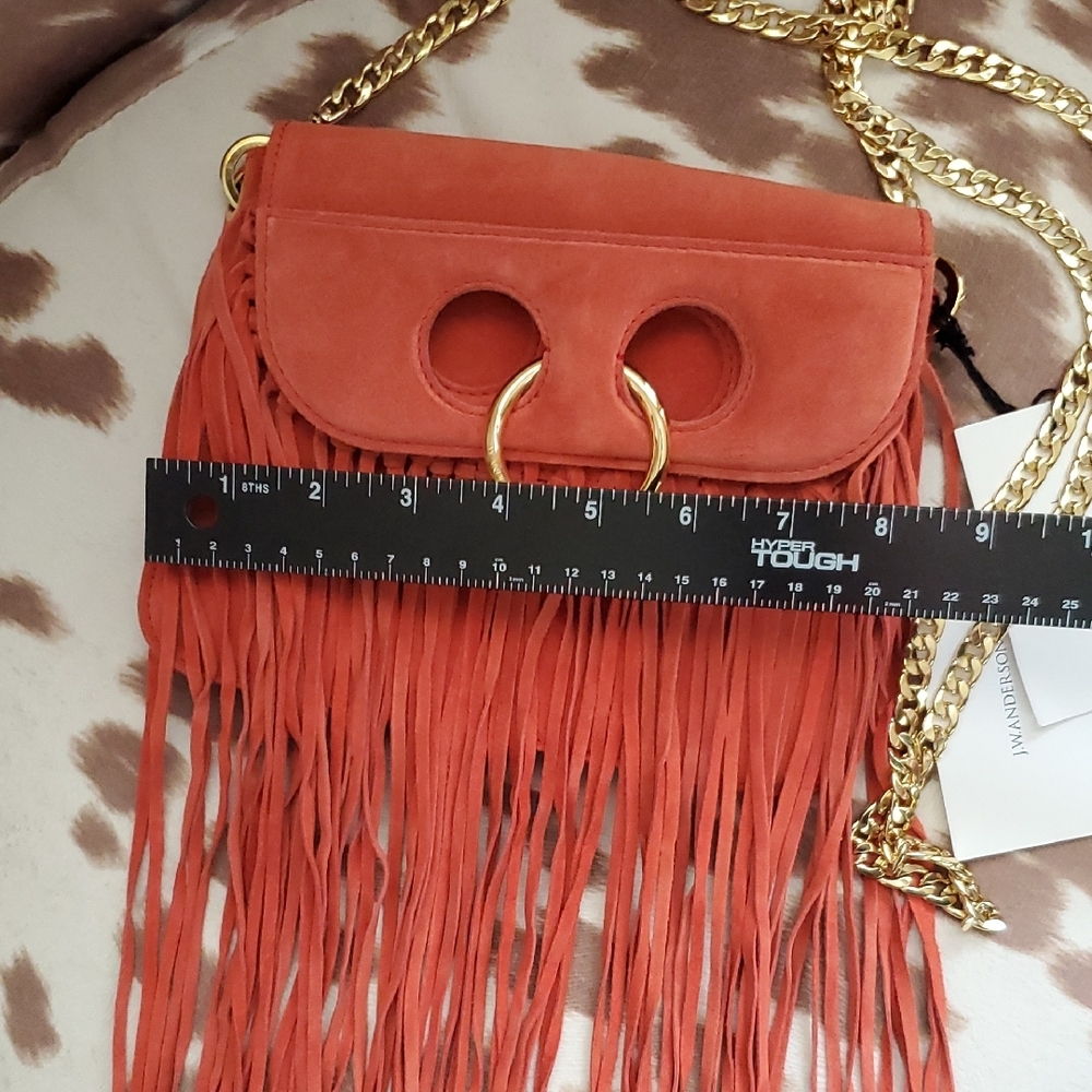NWT J.W. Anderson Orange Suede Pierce Bag w/Fringe - Picture 4 of 15